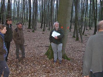 Forstingenieur Jochen Manke erläutert den Oberleichtersbacher Gemeinderäten wichtige Konzepte für den Waldbau.  Foto: Wolfgang Saam