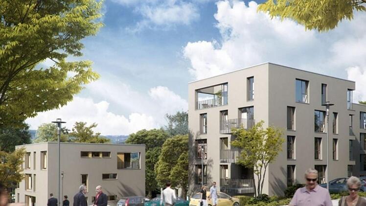 August 2020 sollen die ersten Mieter in die mehrgeschossigen Neubauten  in der Mayer-Franken-Straße einziehen. Animation: Baum-Kappler Architekten