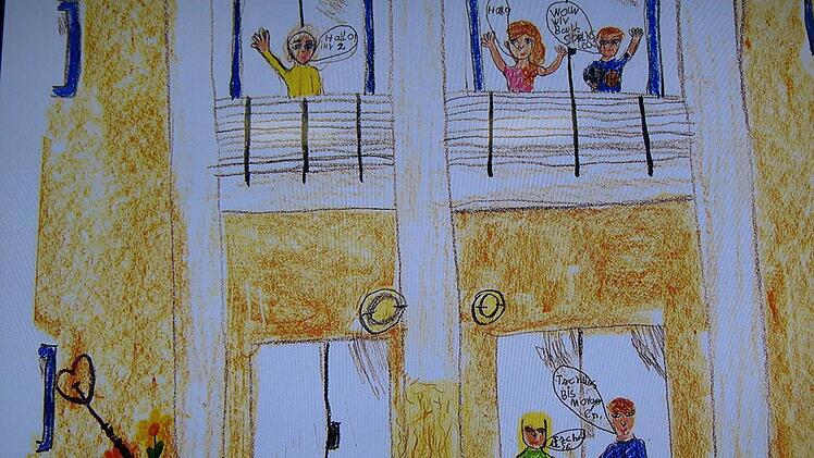 So haben Jomina, Lenny und Lindona das Thema "Gute Nachbarschaft" als Bild umgesetzt. Foto: Marion Krüger-Hundrup