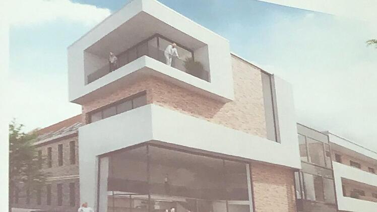 Markanter Eingang zu einem neuen Wohnquartier: In diesem markanten  Eckgebäude   soll  künftig ein Bäcker seine Waren anbieten.  Visualisierung: P&P-Gruppe
