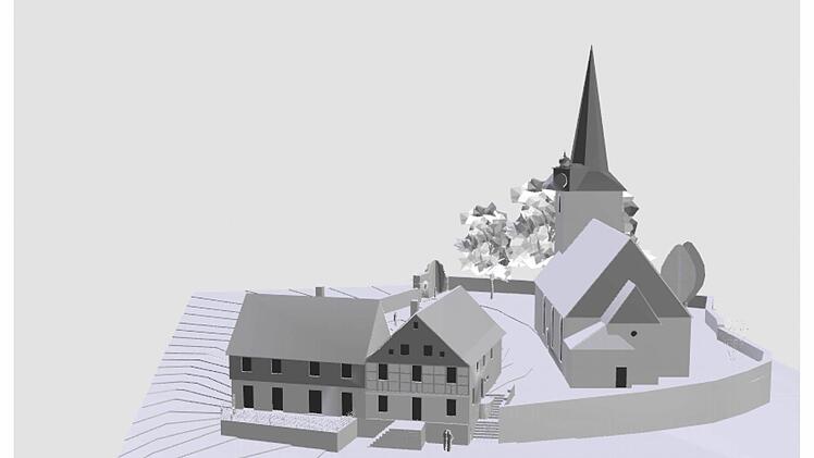 Nach dem vorgestellten Konzept soll das Gemeindehaus so aussehen: Vorne rechts das jetzt bestehende Lernershaus, links entsteht ein neues Gebäude anstelle des abgerissenen Schrammshauses, dahinter die Dreieinigkeitskirche.  Repro: Karl-Heinz Hofmann