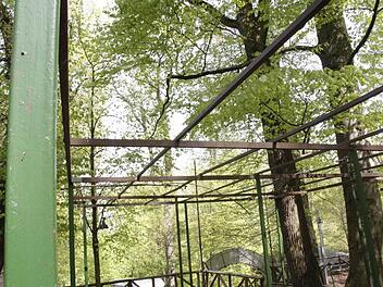 Eigenwillige Konstruktionen durchkreuzen den Naturraum im Forchheimer Kellerwald. Foto: Hofbauer