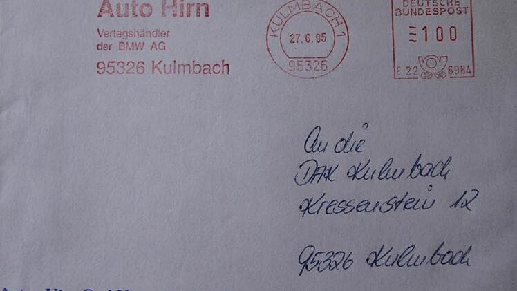 Eine echte Rarität - in die Frankiermaschine von Auto Hirn hatte sich ein Tippfehler eingeschlichen.