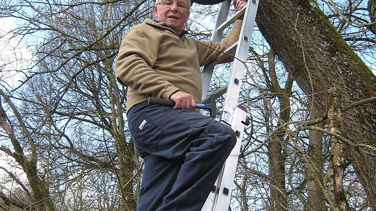 Günther Eichler bringt einen Nistkasten an. Foto: privat