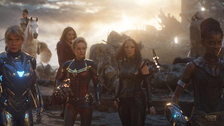 Einer der erfolgreichsten Filme aller Zeiten: In "Avengers: Endgame" muss die Superheldenresttruppe (von links: Gwyneth Paltrow, Tessa Thompson, Elizabeth Olsen, Brie Larso, Pom Klementieff und Letitia Wright) aufs Ganze gehen, um den Genozid von Oberschurke Thanos r&uuml;ckg&auml;ngig zu machen.