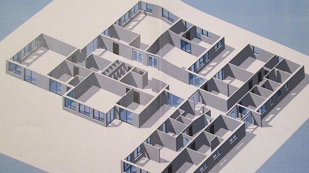 So k&ouml;nnte der neue Kindergarten in Elfershausen nach Pl&auml;nen von Architekt Thomas Ruser gegliedert sein.  Foto: Repro-Ehling/Planskizze: Thomas Ruser