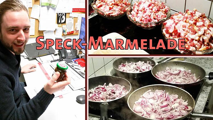 Andi Lösch und sein fertiges Bacon-Jam, in dem 4 Kilogramm Speck und 30 Zwiebeln stecken.