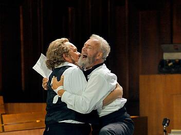 Michael Volle (Hans Sachs) und Johannes Martin Kränzle (Sixtus Beckmesser) Enrico Nawrath/Bayreuther Festspiele