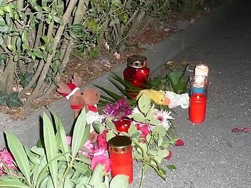 Schon am Abend nach dem Unfall standen Kerzen, Blumen und Stofftiere auf dem Gehweg an der Neuenseer Straße in Michelau.  Popp