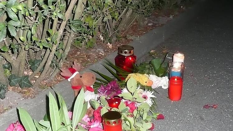 Schon am Abend nach dem Unfall standen Kerzen, Blumen und Stofftiere auf dem Gehweg an der Neuenseer Straße in Michelau.  Popp