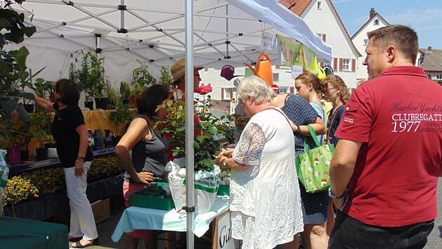 Noch immer gibt es beim B&uuml;rgerfest viele St&auml;nde - im Bild der Gartenbauverein. Die Feuerwehr war diesmal jedoch nicht mehr vertreten.Petra Malbrich