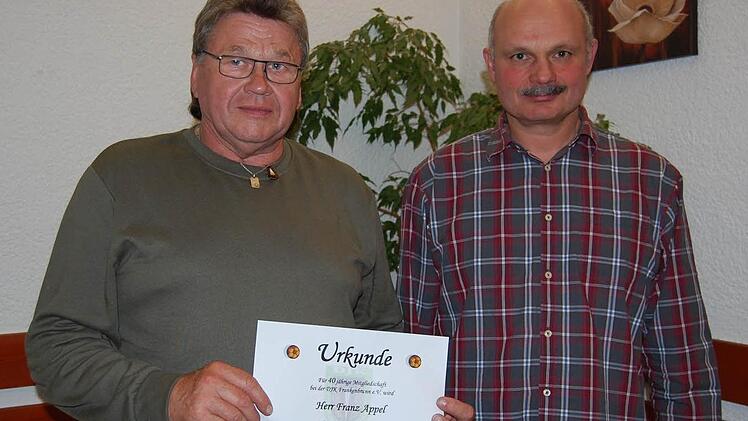 Auszeichnung für langjährige Treue: Vorsitzender Stefan Zülch (rechts) ehrte Franz Appel (links) für 40 Jahre Mitgliedschaft. Foto: Günther Straub