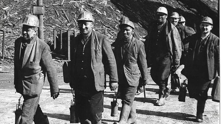 Letzte Schicht der Stockheimer Bergleute im März 1968 Repro: Gerd Fleischmann