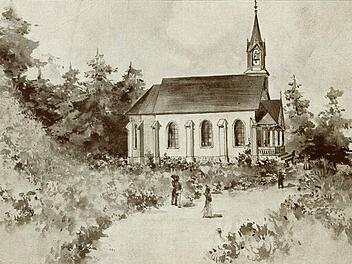 Diese Ansichtskarte sollte 1900 mit helfen, den Kirchenbau an der Windsburg zu finanzieren. So haben sich die Vereinsmitglieder die Kapelle an exponierter Stelle der Windsburg vorgestellt. Stadtarchiv