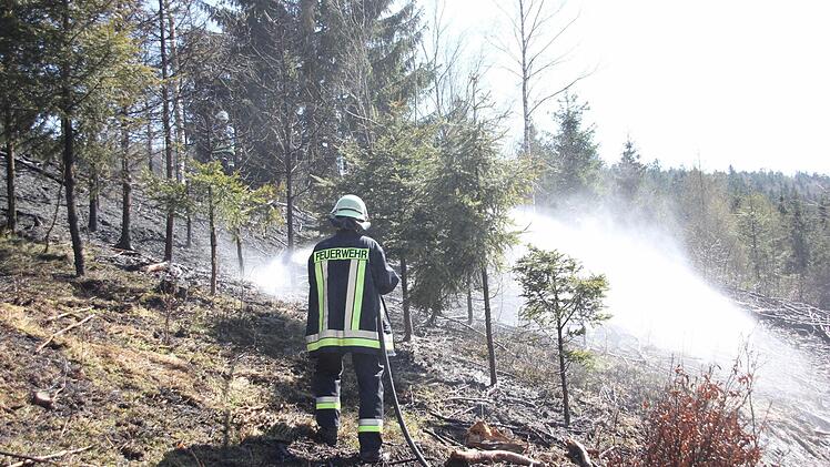 Der starke Wind wirbelte das Löschwasser immer wieder hoch.   Foto: Friedwald Schedel