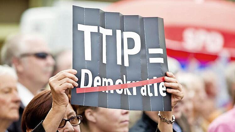 Viele Bürger zeigen sich gegenüber den laufenden Verhandlungen zur Transatlantischen Handels- und Investitionspartnerschaft (TTIP) misstrauisch. Das Europe-Direct-Zentrum, die Stadt Coburg und die IHK zu Coburg wollen am Montag, 30. März, bei einem Rathausgespräch Informationen aus erster Hand bieten und Diskussionen ermöglichen. Foto: Daniel Karmann, dpa