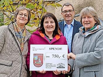 Andrea Weisath von der Dorfmusik Rugendorf e. V. (Zweite von links) übergibt Einnahmen in Höhe von 750 Euro aus dem Gemeinschaftskonzert mit der Städtischen Jugendkapelle an Anja Gimpel-Henning, Vorsitzende des Förderverbands der Musikschule Kulm...