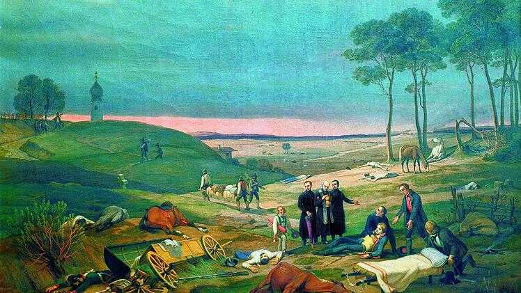 Pfarrer Joseph Häring auf dem Schlachtfeld nördlich von Schierling, so genanntes "Schönes Bild". Foto: Fritz Wallner, Schierling