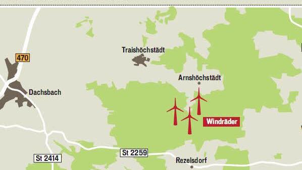 Der Bürgerwindpark zwischen Rezelsdorf und Traishöchstädt steht vor dem Aus.