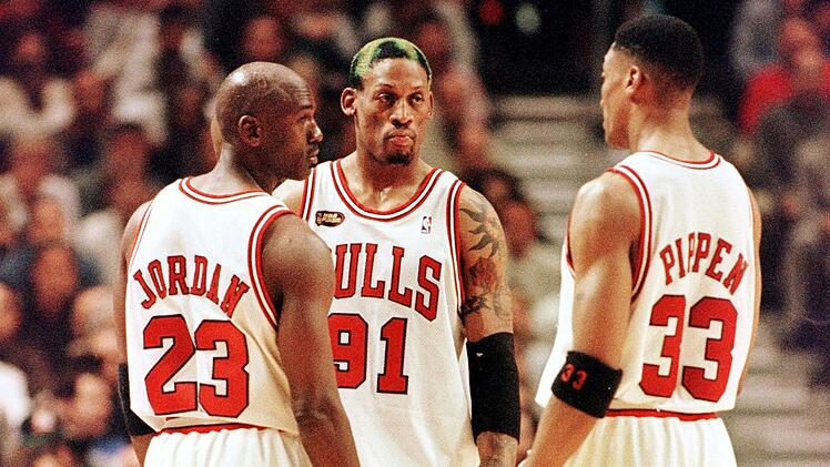 Ein "Dream Team". Mit Michael Jordan (links), Dennis Rodman (Mitte) und Scottie Pippen waren die Chicago Bulls in den 1990ern kaum zu schlagen.
