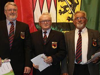 Geehrt wurden in Zeil beim Ehrenamtsabend Harald Theuring, Hans Elflein und Rudolf Rath (DLRG Ebern, von links): Sie Unterstützen seit 2008 die Grundschulklassen aus Ebern, Rentweinsdorf und Untermerzbach beim Schulschwimmunterricht. Seit Jahrzehnten sind sie nun auch schon Schwimmausbilder der DLRG. Alle Eberner Viertklässler haben mindestens das Seepferdchen, viele auch das Jugendschwimmabzeichen in Gold.Fotos: Sabine Weinbeer