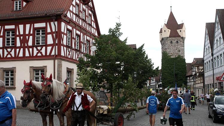 Mit dem Pferdefuhrwerk geht es durch die Herzogenauracher Altstadt in Richtung Festgelände. Fotos: Richard Sänger