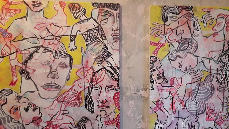 Skizzen zum Kunstprojekt von Mia Hochrhein in der Nachbarwohnung des ehemaligen Münnerstädter Bahnhofs. Hartmut Hessel