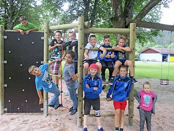 Die Kinder haben das neue Spielger&auml;t im Wallenfelser Freibad schon mit Beschlag belegt. Foto: Andreas Buckreus