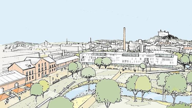 So  könnte das Campus-Areal nach den Vorstellungen des  Stadtplaners Martin Schirmer aus Würzburg aussehen.Visualisierung: Architekturbüro Schirmer