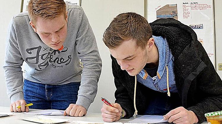 Nicklas Sebald (links) und Wolfgang Mergner müssen Futtermittel und Werkstoffe erkennen. Fotos: Rainer Lutz