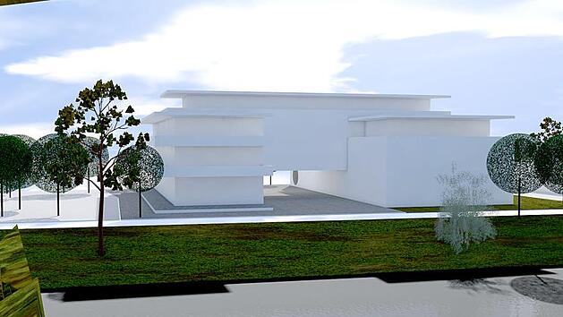 Eine erste Skizze zum geplanten Bau "Neuer Ochsenanger". Es soll ein dreiteiliger Komplex f&uuml;r Wohnungen und Kinderbetreuung entstehen.  Skizze: Stadtbau GmbH