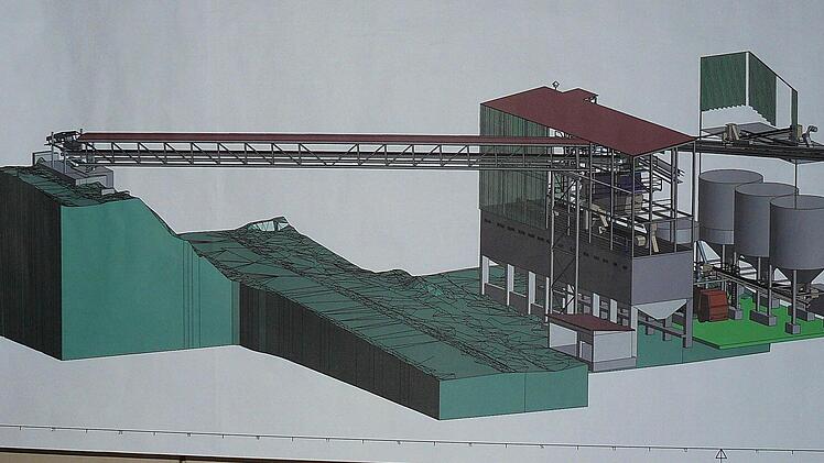 Schwerlastkräne werden am 21. November das untere Förderband abheben. Weichen muss auch der massive Betonpfeiler (vorne links) der direkt neben der Bundesstraße B 289 steht. Zudem wird bald das ehemalige Betriebsgebäude (hinten rechts) der Vergangenheit angehören. Foto: Klaus-Peter Müller