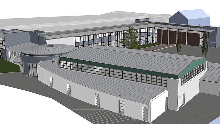 Der Ersatzneubau mit Turnhalle in einer 3-D-Ansicht Skizze: Architekturbüro Schöttner