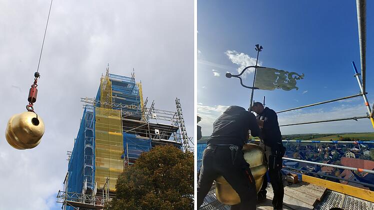 Repperndorf: Zeitkapsel nach 54 Jahren geöffnet - Stadt deponiert kleine Schätze für die Nachwelt in vergoldeter Kirchturmkugel