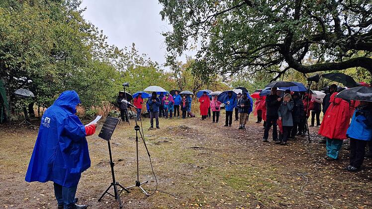 Die 99. Heidelsteinfeier des Rhönklubs fand bei strömendem Regen statt. Foto: Marion Eckert