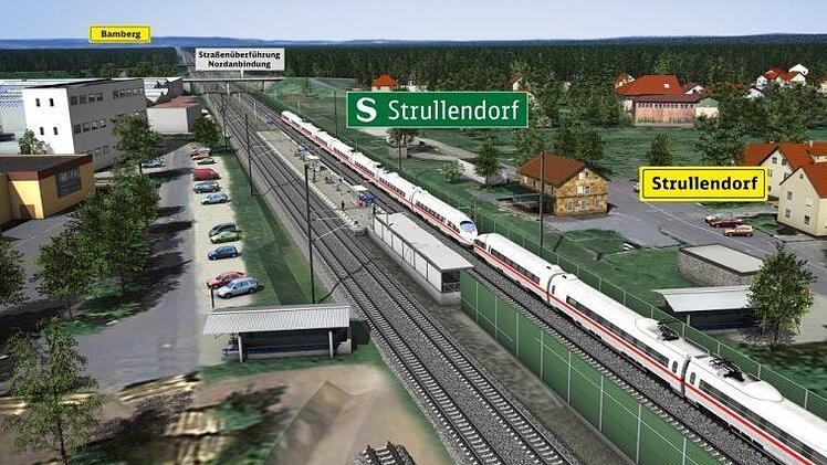 So plant die Bahn in Strullendorf: Von Westen (links) ist der Zugang zum Bahnhof nicht barrierefrei.Illustration: Deutsche Bahn AG