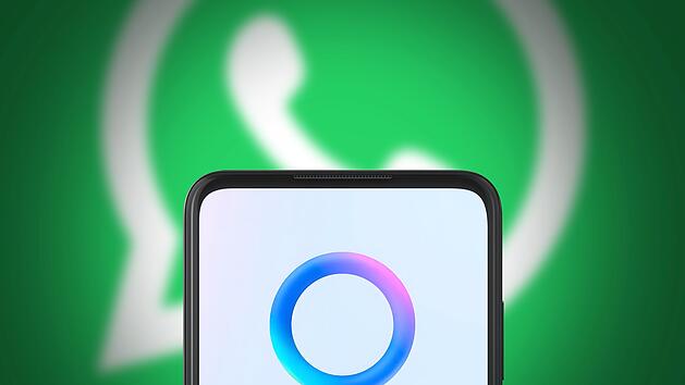 K&uuml;nstliche Intelligenz, KI, Blauer Kreis, Meta hat Ai auf Facebook und WhatsApp Chat eingef&uuml;hrt, Hintergrund der Ver&ouml;ffentlichungstechnologie. Hintergrund des Konzepts der WhatsApp-Technologie. Meta lanz&oacute; Ai en Facebook y WhatsApp Chat, tel&oacute;n de fondo de tecnolog&iacute;a editorial. Fondo del concepto de tecnolog&iacute;a whatsapp.