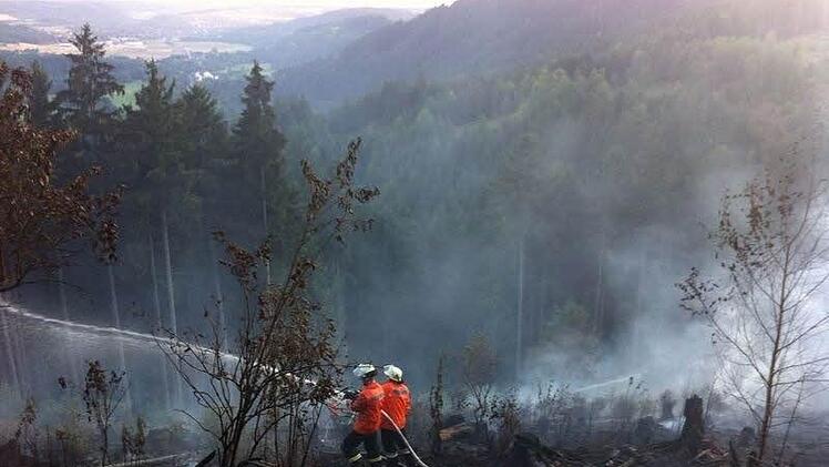 Zwischen Zeyern und Erlabrück ist am Mittwochabend ein Flächengroßbrand an einem Waldhang entfacht. Foto: Stefan Wicklein