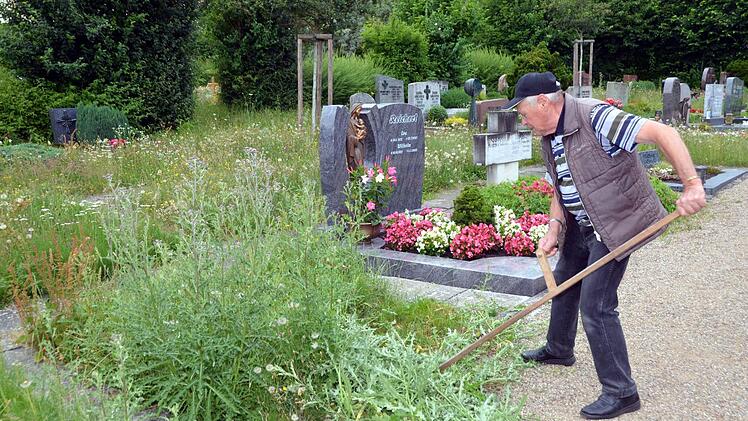 Der ein oder andere Bürger griff zwischenzeitlich selbst zur Sense. Foto: Peter Rauch