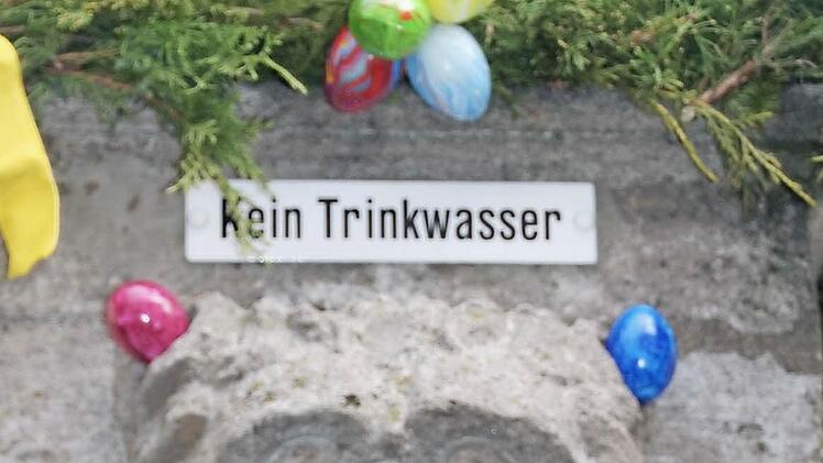 Damit es dem Löwen am Kiliansbrunnen nicht zu kalt wird, hat er einen Ohrenschutz aus Eiern bekommen.