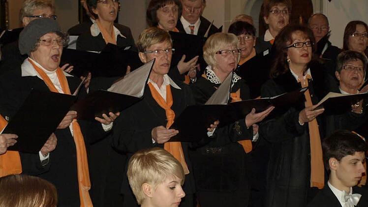 Die Solistin der Chorgemeinschaft Steinwiesen/Nurn (stehend, untere Reihe von links): Katharina Deuerling, Claudia Völk, Gabi Bienlein und Michaela Mattes.
