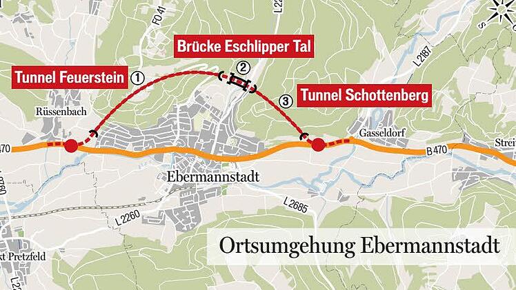 Planung für die Ortsumgehung Ebermannstadt Grafik: Franziska Schäfer/FT, Quelle: Staatliches Bauamt Bamberg