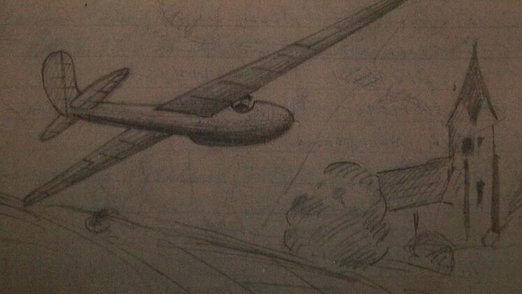 Ein unbekannter Wanderer zeichnete 1932 ein Segelflugzeug neben die Adelgundiskapelle.