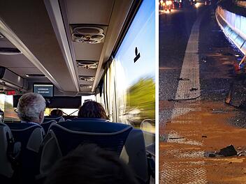 A6 bei Feuchtwangen fast zehn Stunden gesperrt: Reisebus fährt auf Leitplanke und beschädigt Tank