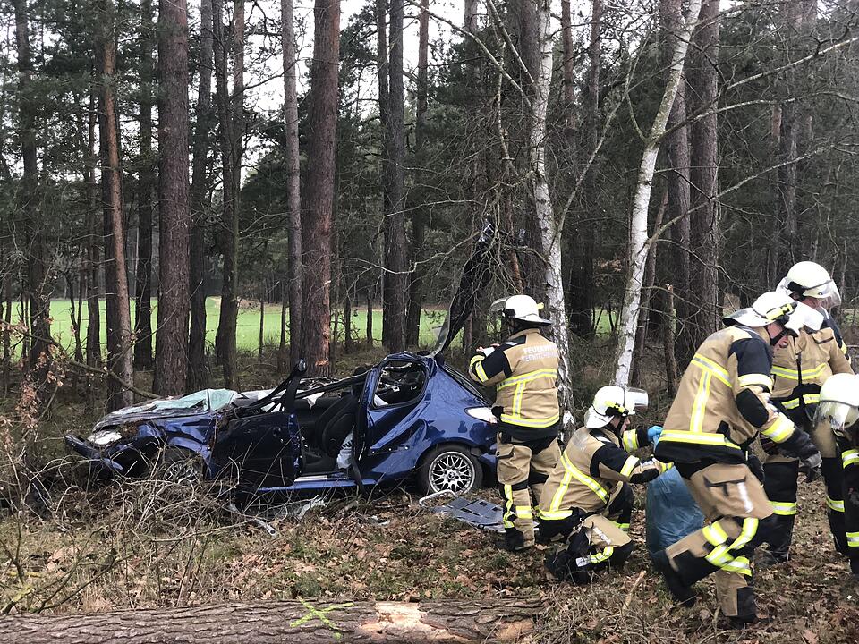 Auto rast gegen Baum