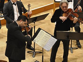 Zwei hervorragende Solisten: Burghard Toelke (links) mit der Geige und Wilfried Strehle (rechts) mit der Bratsche. Foto: Peter Klopf