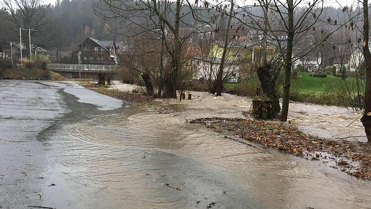 Auch bei Steinwiesen trat die Rodach über die Ufer.  Foto: Alexander Löffler