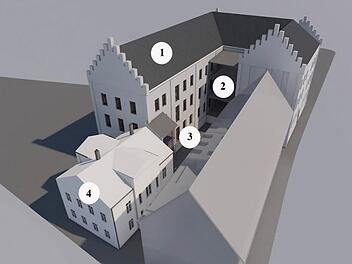 Ein kleiner Anbau (3) soll die Lutherschule (1) mit dem Haus Goethestraße 1 (4) verbinden, ein Anbau (2) im Innenhof der Schule die Mittagsbetreuung, die Lernwerkstatt und Sanitärräume aufnehmen. Foto: CT-Archiv