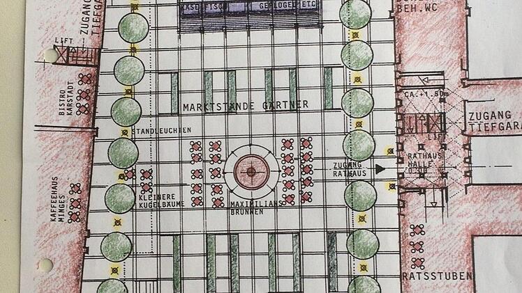 Brunnen in der Mitte und Ratsstuben am Eck: Ein Gestaltungsvorschlag der Architekten Barbara und Reiner Bauernschmitt. Er ist bereits einige Jahre alt.   Repro: M. Wehner