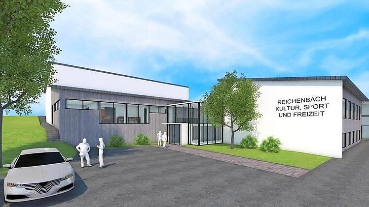 Die frühere Schule wird zum Bürger- und Vereinshaus. Hier eine Ansichtsskizze Skizze: Ingenieurbüro Koenig + Kühnel